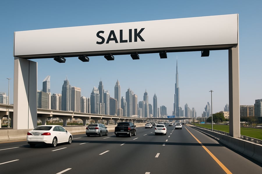 Dubai highway with electronic toll gate