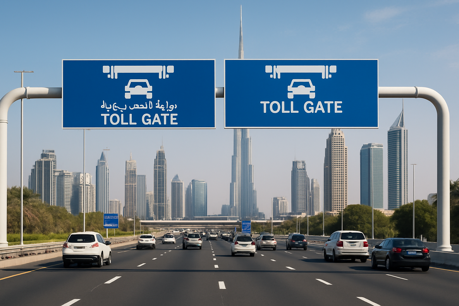 Dubai highway with electronic toll gates