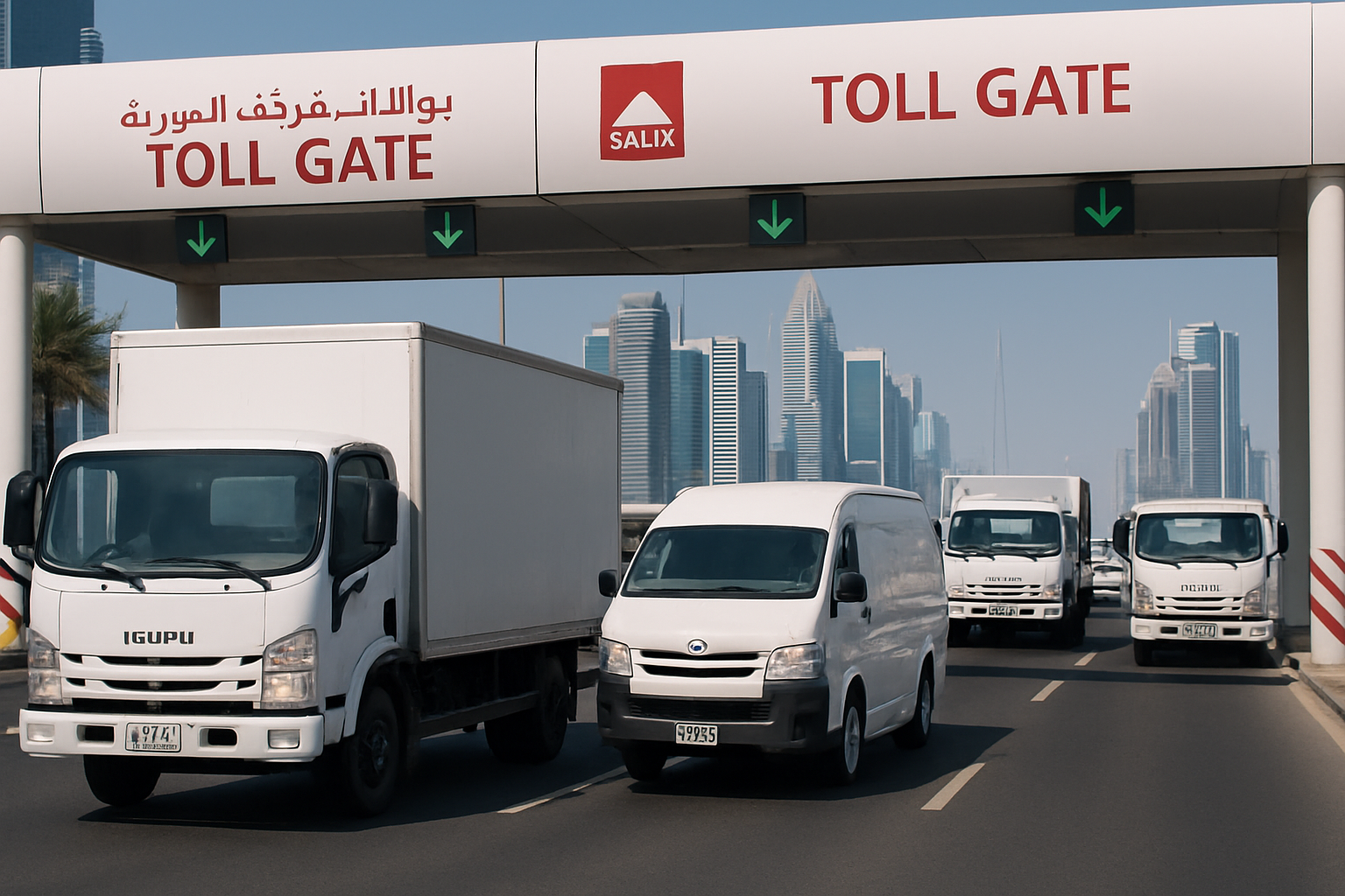 Fleet vehicles passing through paid road in Dubai