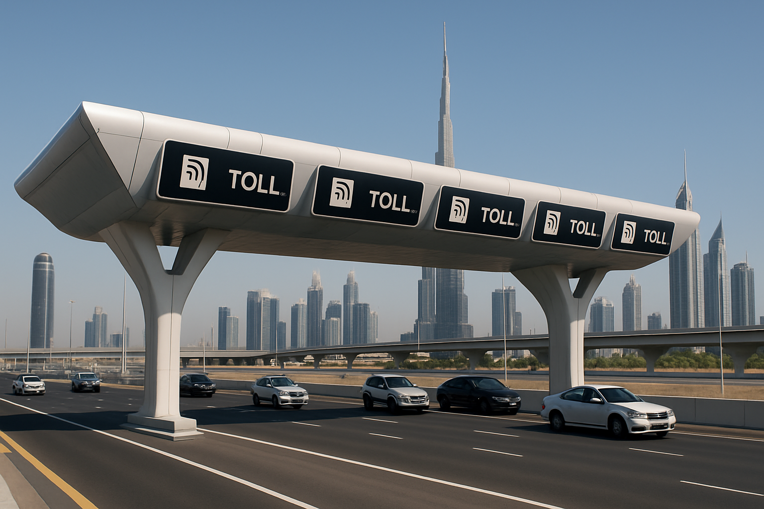 Modern toll gate on a Dubai highway